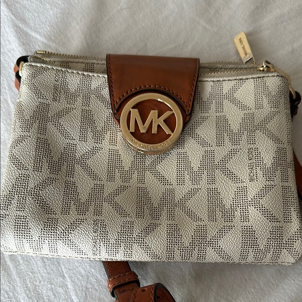 Michael Kors Crossbody Bag in White and Brown with Monogram